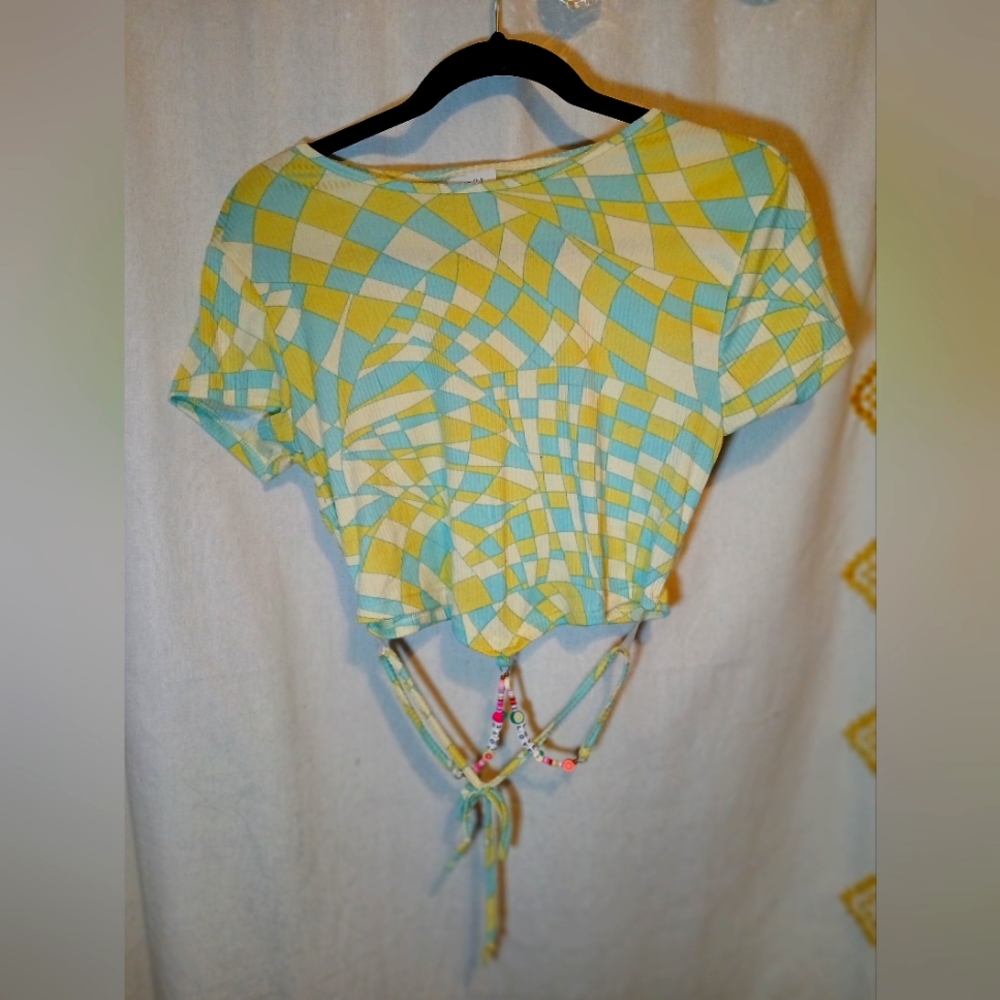 Yellow and Blue Checkered Women's Top